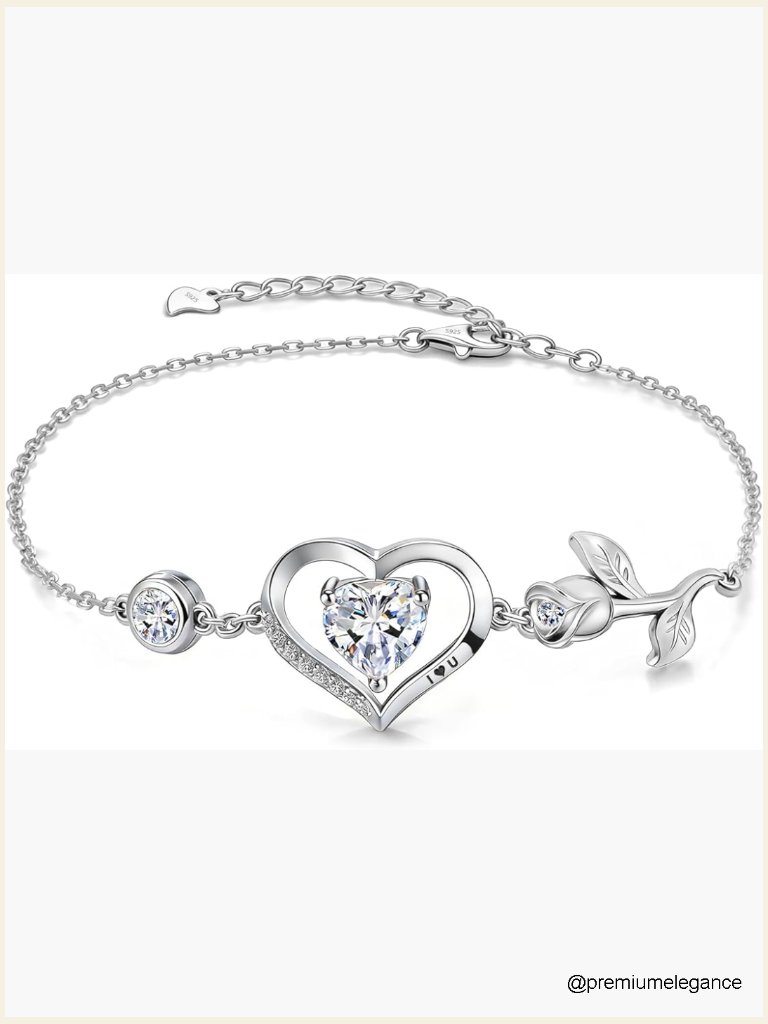 1ct Rose Heart Moissanite Charm Bracelet Lab-Grown Sapphire Ruby Emerald S925